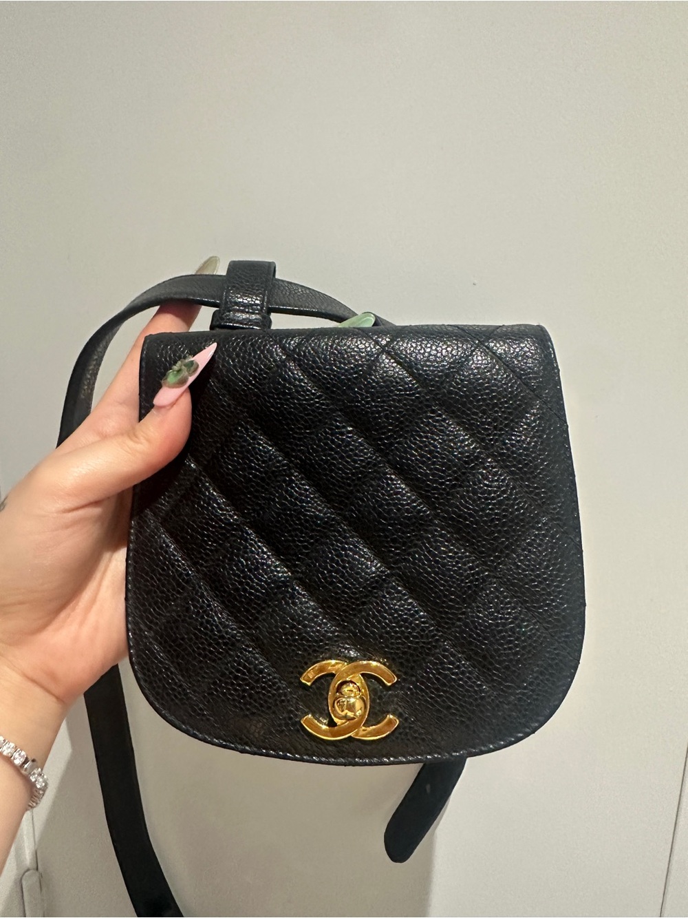 CHANEL Black Quilted Belt Bag with Gold CC